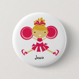 KRW Pink Cheerleader Birthday Party Name Button