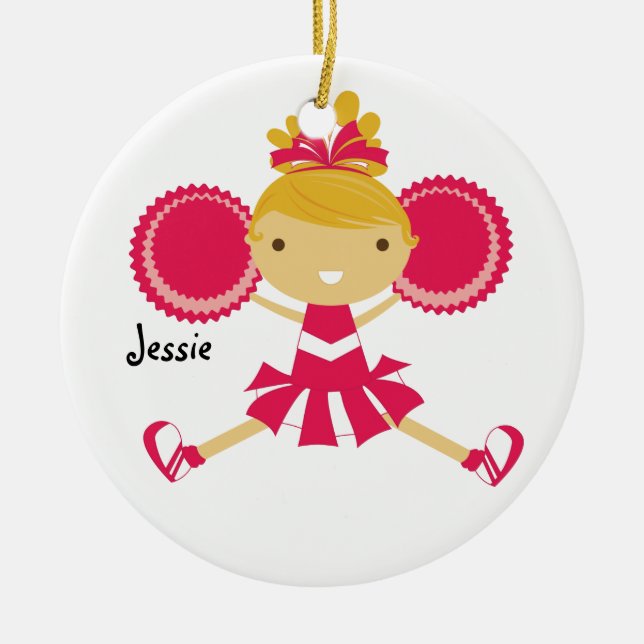 KRW Pink Cheerleader Custom Name Ornament (Front)
