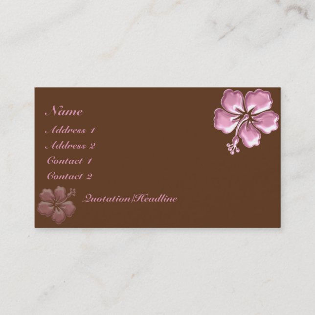 KRW Pink Hibiscus and Chocolate Elegant Business Card (Front)