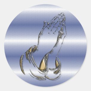 KRW Praying Hands 3 Inch Blue Stickers