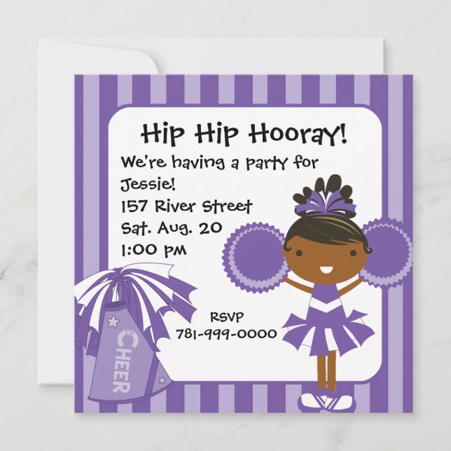 KRW Purple Cheerleader 2 Sided Birthday Invitation (Front)