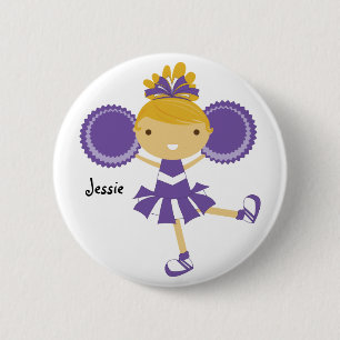 KRW Purple Cheerleader Birthday Party Name Button
