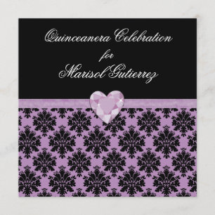 KRW Purple Jewel Heart Quinceanera Invitation