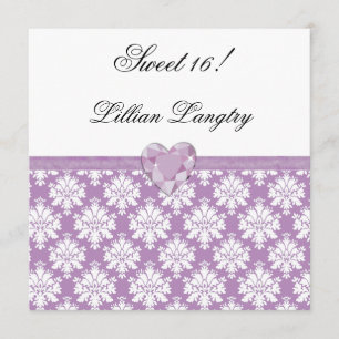 KRW Purple Jewel Heart Sweet 16 Invitation