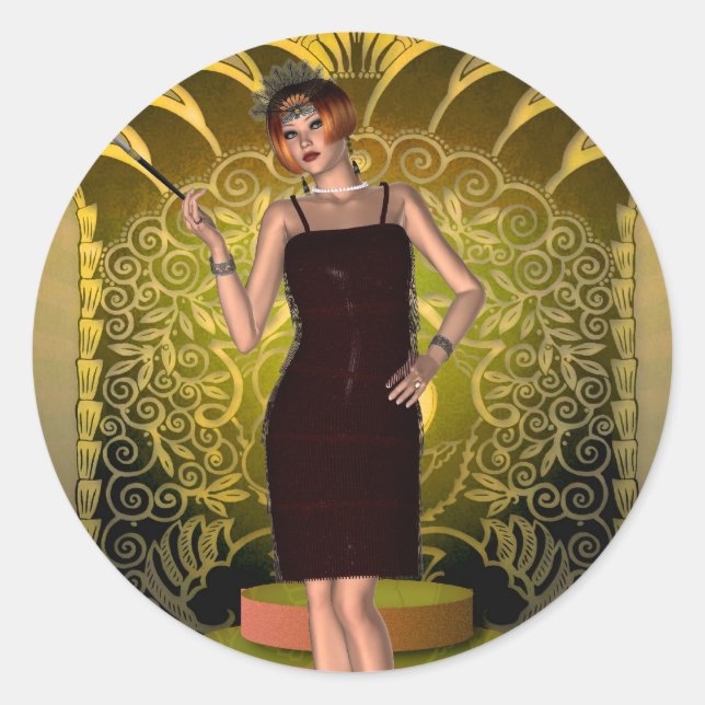 KRW Putting on the Ritz Deco Flapper II Classic Round Sticker (Front)