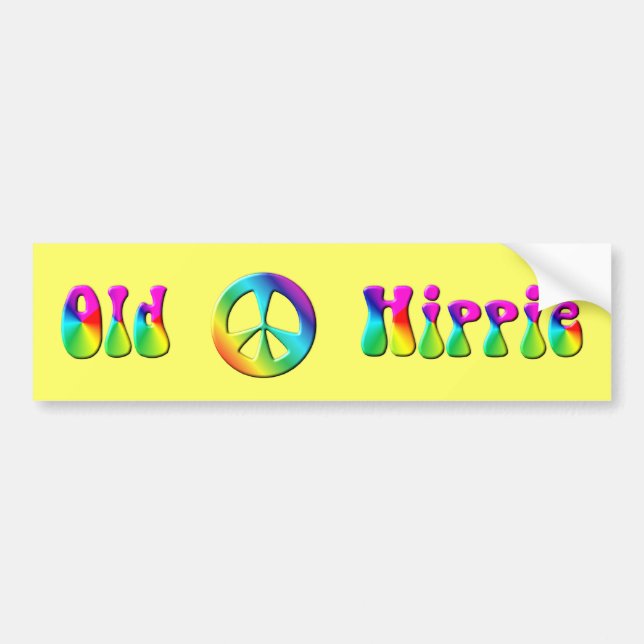 KRW Rainbow Old Hippie Peace Sign Bumper Sticker (Front)