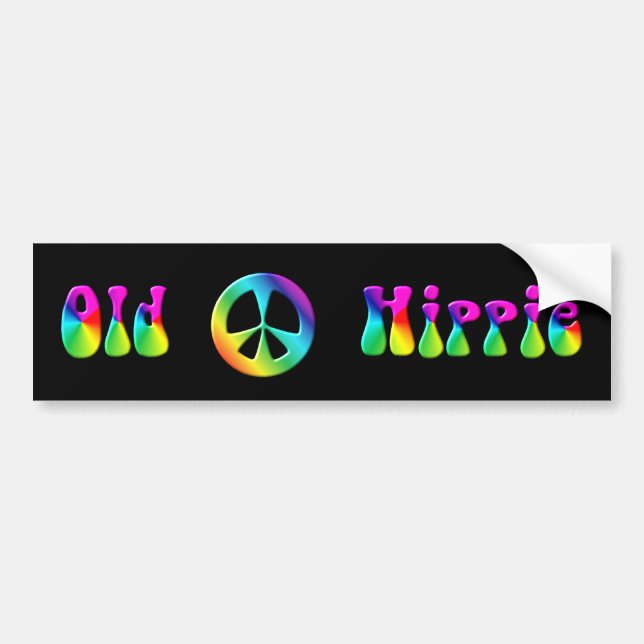 KRW Rainbow Old Hippie Peace Sign Bumper Sticker (Front)
