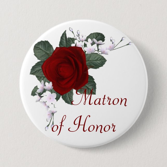 KRW Red Rose Matron of Honour Wedding Pin (Front)