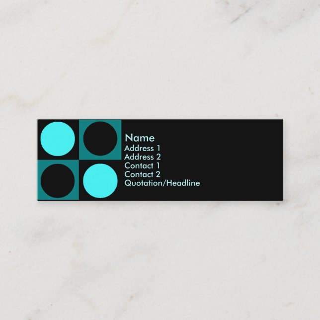 KRW Retro Aqua Squares and Circles Mini Business Card (Front)