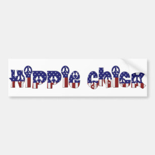 KRW Retro Hippie Chick Peace Sign Bumper Sticker