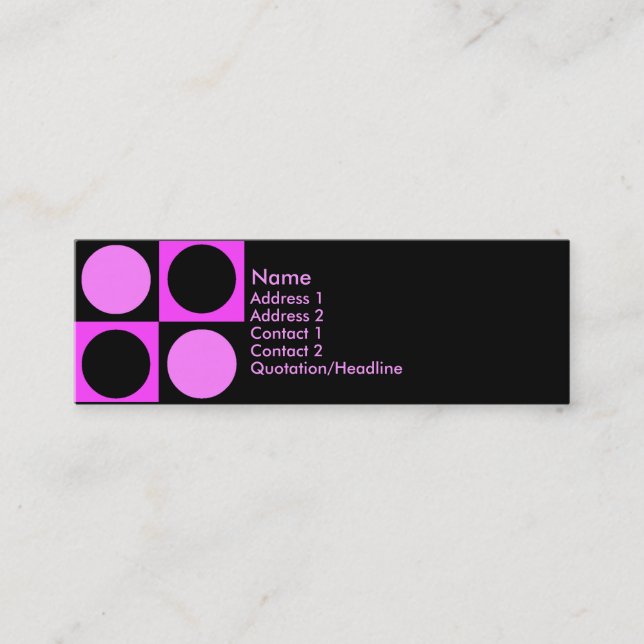 KRW Retro Hot Pink Squares and Circles Mini Business Card (Front)