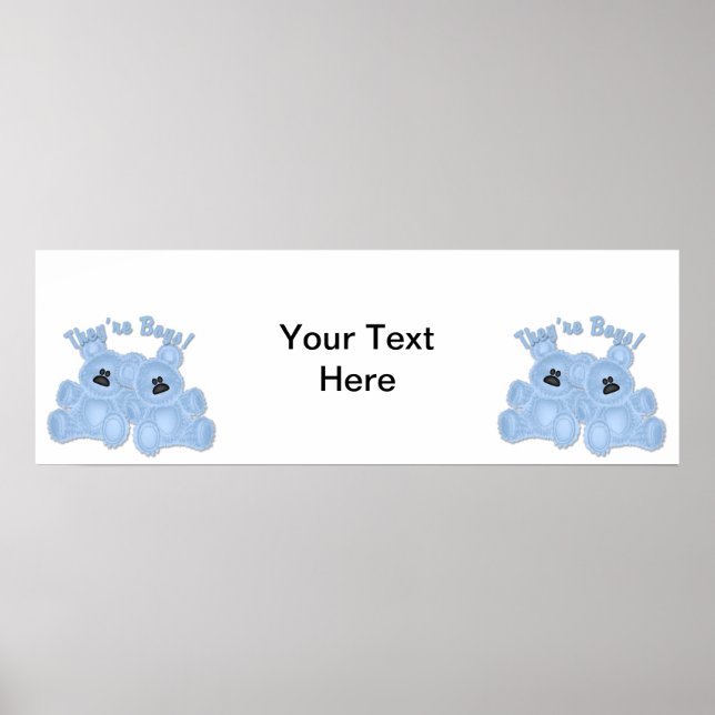 KRW They're Boys Twin Blue Bears Shower Banner Poster (Front)