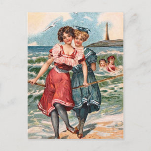 KRW Vintage Beach Illustration Postcard