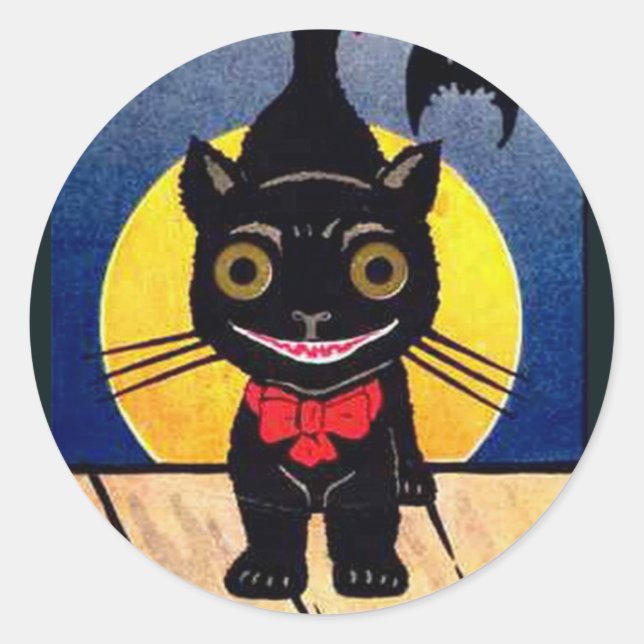 KRW Vintage Black Cat Halloween Classic Round Sticker (Front)