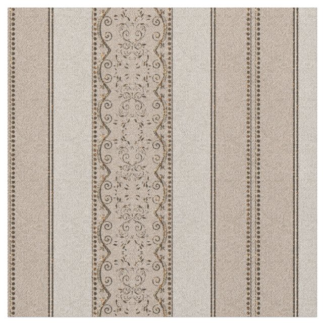 KRW Vintage Elegant Beige Scroll Stripe Fabric (Close Up)