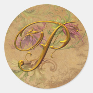 KRW Vintage Floral Gold P Monogram Wedding Seal