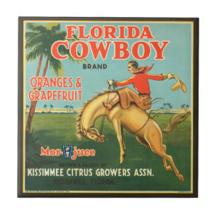KRW Vintage Florida Cowboy Citrus Fruit Label Tile