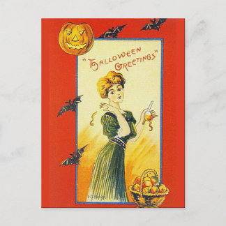 KRW Vintage Halloween Greetings Postcard