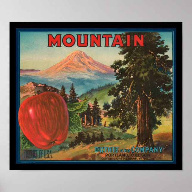 KRW Vintage Mountain Apples Fruit Crate Label Poster (Front)
