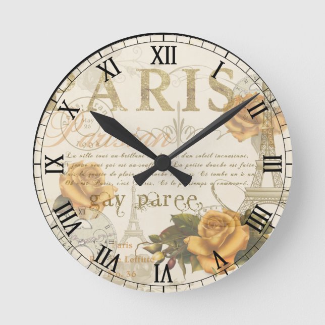 KRW Vintage Paris Roses Roman Numeral Clock (Front)