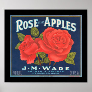 KRW Vintage Rose Apples Fruit Crate Label Poster