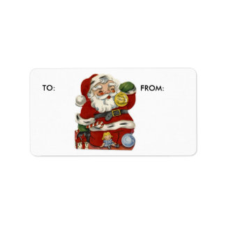 KRW Vintage Santa and Toys Xmas To and From Label