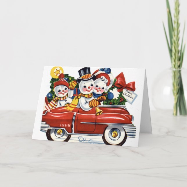 KRW Vintage Snowmen Car Holiday Card (Front)