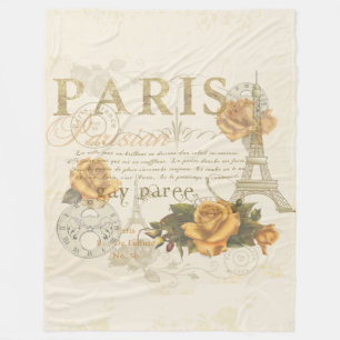 KRW Vintage Style Paris Roses Eiffel Tower Blanket