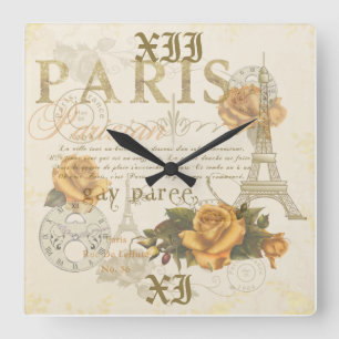 KRW Vintage Style Paris Roses Eiffel Tower Clock