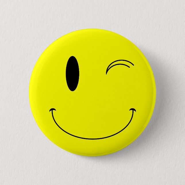 KRW Yellow Winking Face 6 Cm Round Badge (Front)