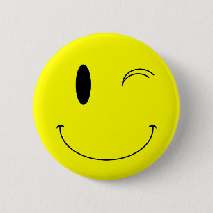 KRW Yellow Winking Face 6 Cm Round Badge