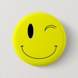 KRW Yellow Winking Face 6 Cm Round Badge