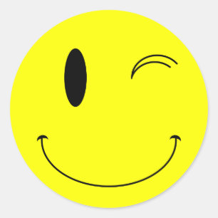 KRW Yellow Winking Face Classic Round Sticker