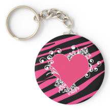 KRW Zebra Heart Swirls Pink and Black Name Keyring