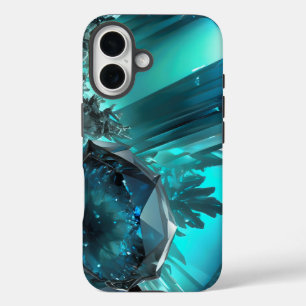 Kryptonite Cavern Abstract Crystal Aquamarine Ice iPhone 16 Case