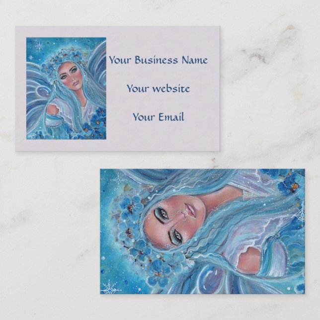 Krysta Fairy floral blue business cards by Renee L (Front/Back)