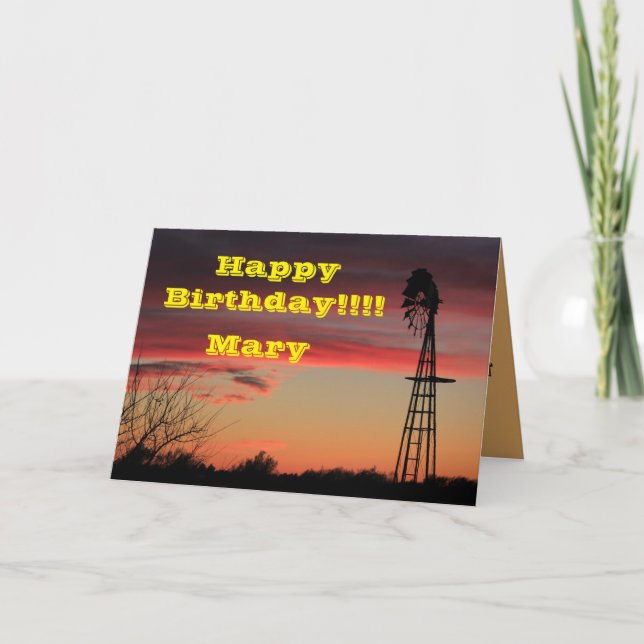 Ks Firey Windmill Sunset Birthday Greeting Card (Front)
