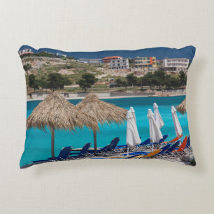 Ksamil, town beachfront decorative cushion