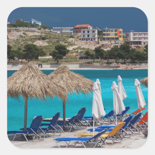 Ksamil, town beachfront square sticker (Front)