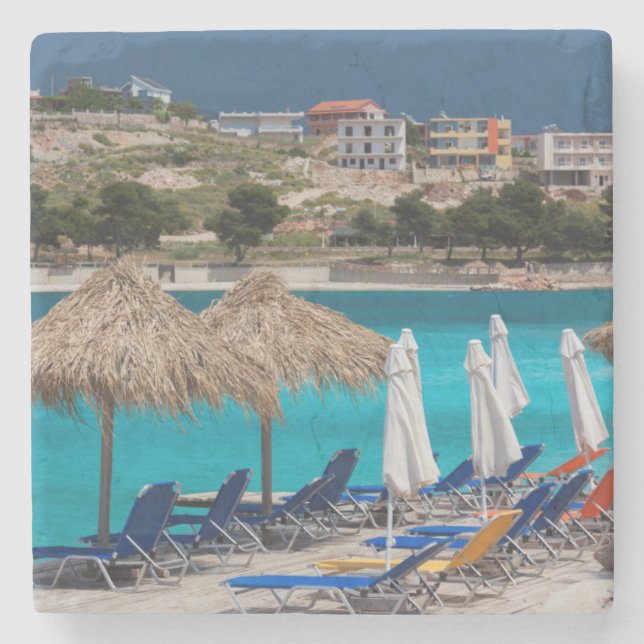 Ksamil, town beachfront stone coaster (Front)