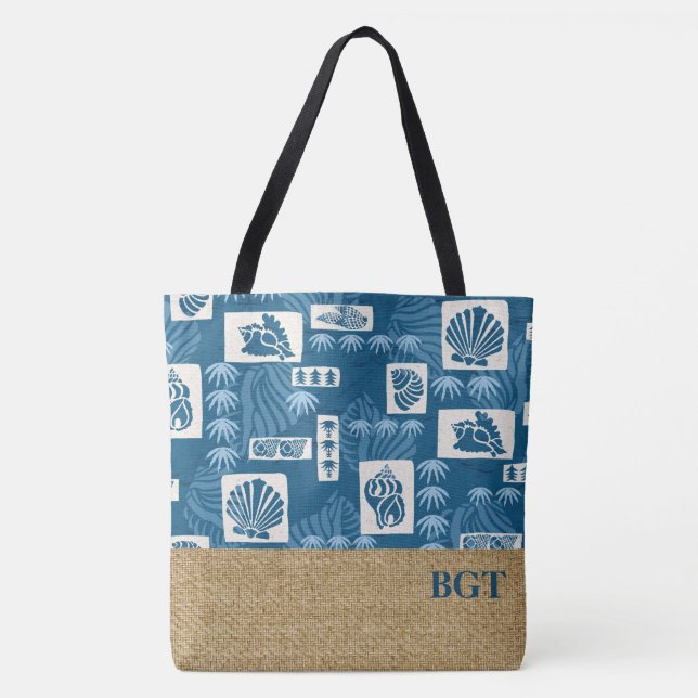 Kua Bay Hawaiian Undersea Shell Monogram Beach Bag (Front)