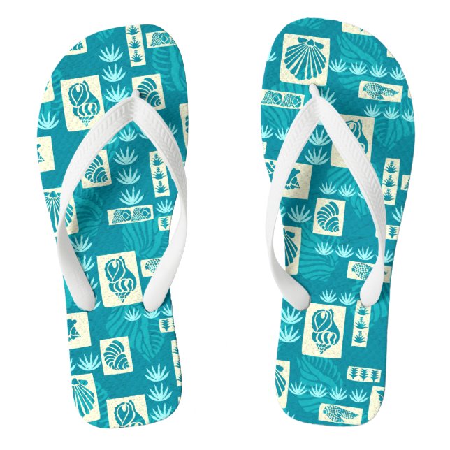 Kua Bay Hawaiian Undersea Shells - Teal Thongs (Footbed)