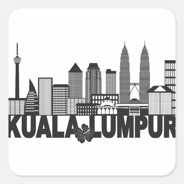 Kuala Lumpur City Skyline Text Black and White Ill Square Sticker (Front)