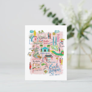 Kuala Lumpur illustrative travel map Postcard