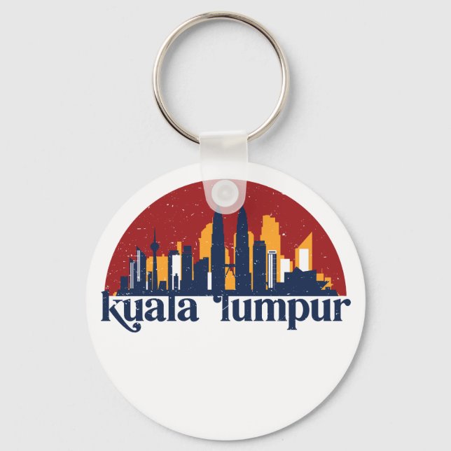 Kuala Lumpur Malaysia Retro City Skyline Cityscape Key Ring (Front)