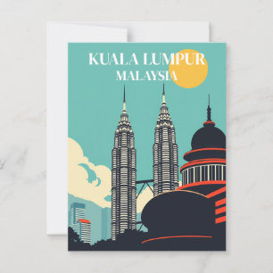 Kuala Lumpur Malaysia Retro Cityscape  Postcard