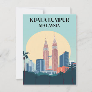 Kuala Lumpur Malaysia Retro Petronas Towers Postcard