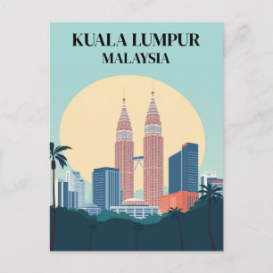 Kuala Lumpur Malaysia Retro Petronas Towers Postcard