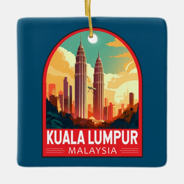 Kuala Lumpur Malaysia Travel Art Vintage Ceramic Ornament (Front)