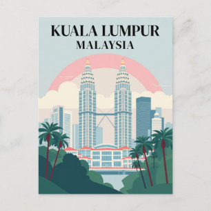 Kuala Lumpur Malaysia Vintage Cityscape Travel Postcard